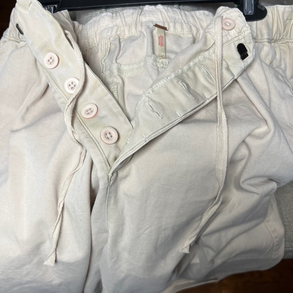 Free People Super Wide Leg Baggy Pants Beige Casual Elastic Waist Women Size L - Picture 5 of 7